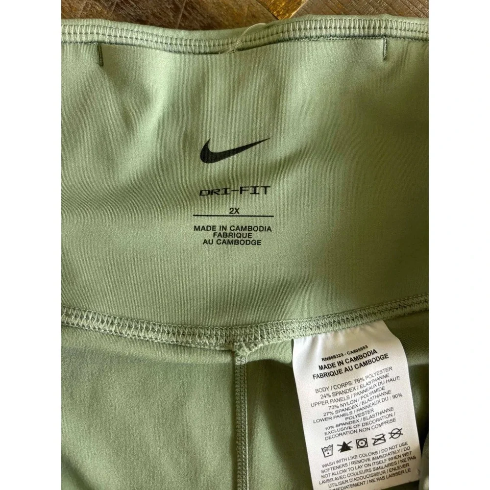 Nike Dri-FIT Sage Green Metallic Panel High Rise Crop Leggings Womens 2X